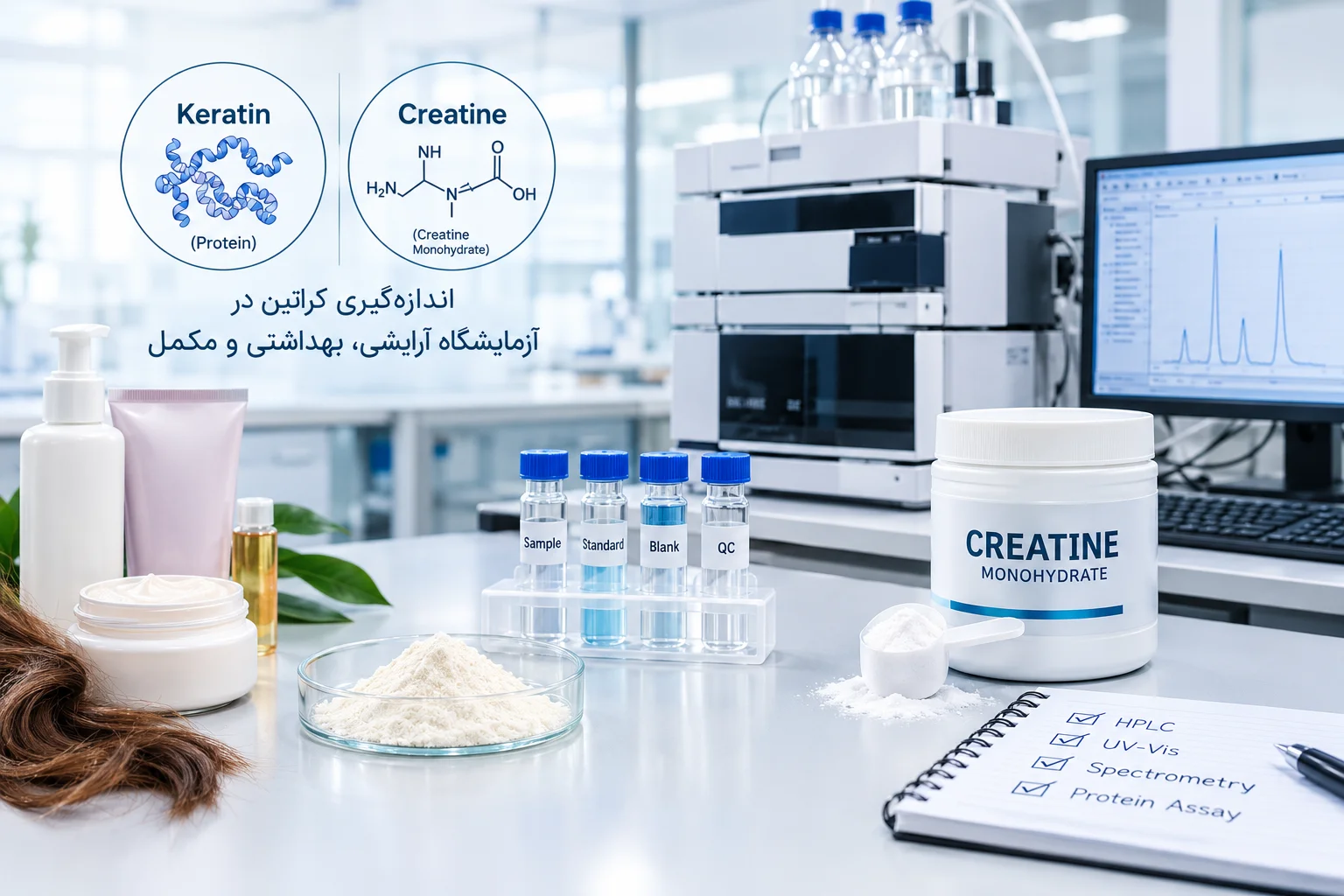 بررسی روش‌های اندازه‌گیری کراتین در آزمایشگاه کنترل کیفیت